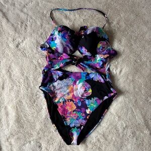 bar III One Piece Swimsuit Ties in Front Cut-out Sides Underwire Women Size XL